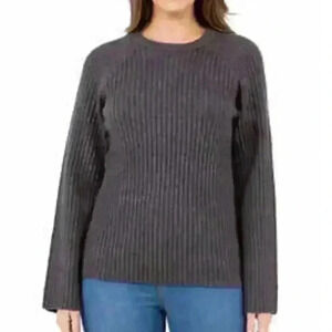 Fever Ladies' Gray Ribbed Crewneck Sweater